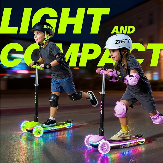 ZIFFY 3-Wheel Light-Up Toddler Scooter for Kids 3-8, Kids Scooter for Boys Girls with 20 Dynamic LED Lights, 4 Adjustable Height Balance Kick Scooter 110LBS, Lean-to-Steer Anti-Slip Wide Deck by JOVA