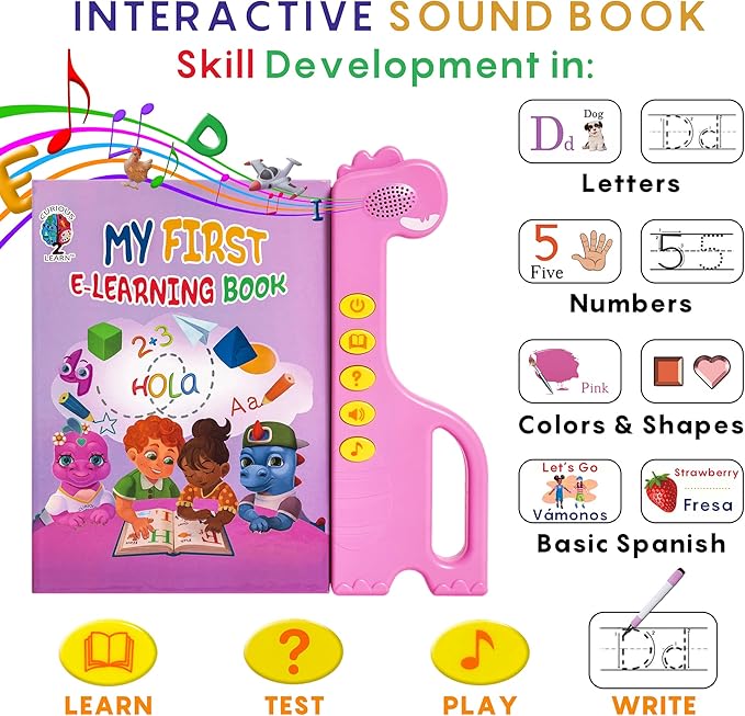 Curious 2 Learn ABC Learning for Toddlers, Busy Book, Speech Therapy, Alphabet Sound Book, Preschool Learning Activities, Letter Tracing, English & Spanish, Educational Toys - Age 3+ Girls / Boys