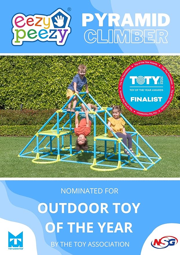 Eezy Peezy Mega Pyramid Monkey Bars Climbing Tower Active Outdoor Fun for Kids Ages 3 to 8 Years Old, Blue/Green
