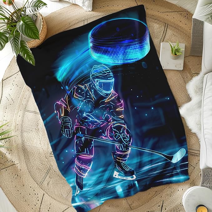 Kids Blanket, Ice Hockey Blankets for Boys 8-12, 50 x 40 Inches Soft Lightweight Throw for Hockey Lovers, Cool Cozy Warm Flannel Throws for Bed Sofa Room Decor, Camping, Travel