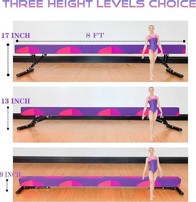 Adjustable Balance Beam 8 ft Gymnastic Beam Adjustable Height for Kids and Teenage of All Gymnastic Levels, Gymnastic Training Beam Gymnastic Equipment for Athlete Home and Gym Club Use