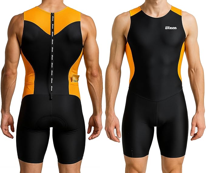 Wixen Men's Performance Triathlon Suit Sleeveless Tri Suit Padded Quick Dry Run Swim Bike