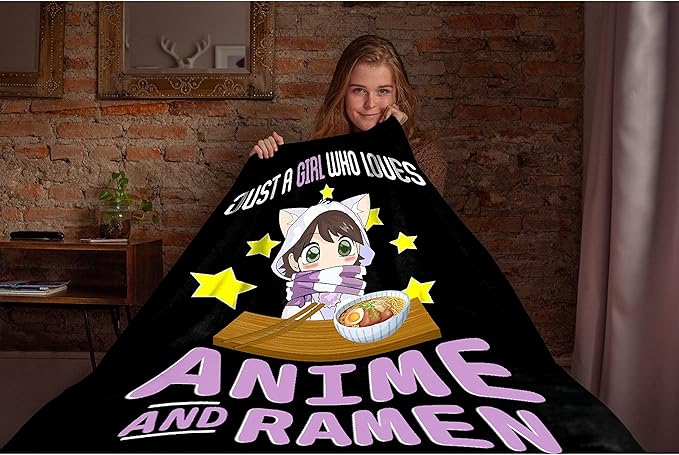 Microfiber Flannel Throw Blanket Just A Girl Who Loves Anime and Ramen Super Soft Cozy Lightweight Summer Quilt Perfect for Bed Sofa-80"x60" Large for Adult