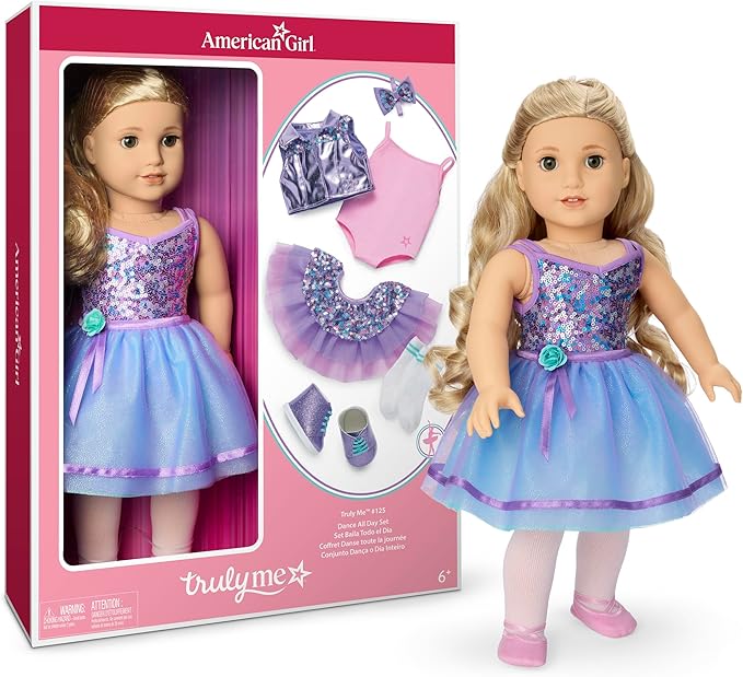 American Girl, Truly Me #125 Doll & Dance All Day Set, with Hazel Eyes, Curly Blonde Hair, Light Skin, Ages 6+