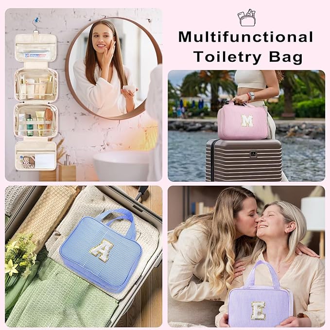 TOPEAST Bridesmaid Proposal Gifts - Bridal Shower Gifts, Hanging Toiletry Bag for Women, Personalized Travel Gifts for Women, Monogrammed Initial Toiletry Pouch Makeup Bag - Letter B, Purple