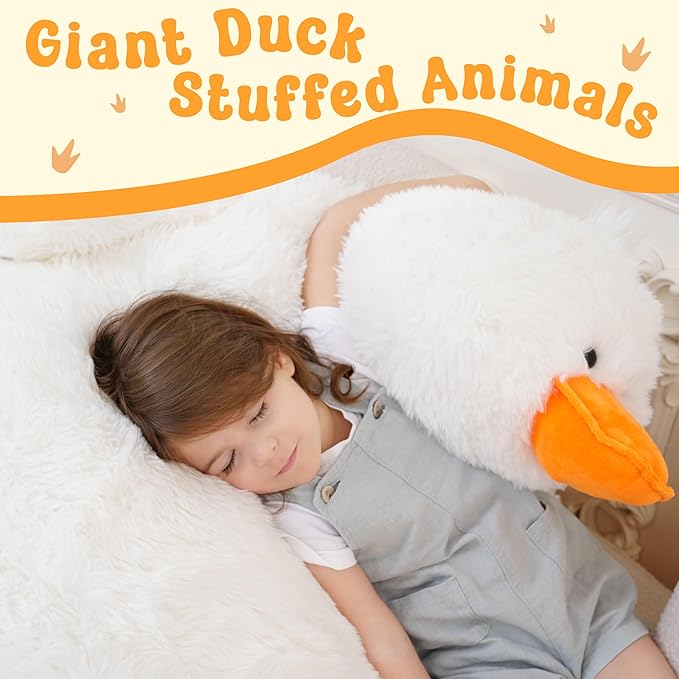 43" Giant White Duck Stuffed Animals, Large Stuffed Duck Plush Toys, Big Plush Stuffed Animal, Soft Jumbo Stuffed Animals Gifts for Kids Adults on Birthday Children's Day Christmas