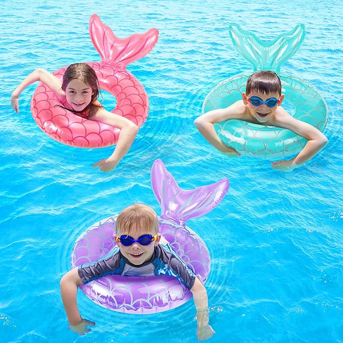 HeySplash Pool Floats Kids, Inflatable Swimming Ring Mermaid Tail Shaped Swim Tube Floaties, Summer Water Fun Beach Party Swimming Pool Toys for Kids Children Water Activities, Rose Gold