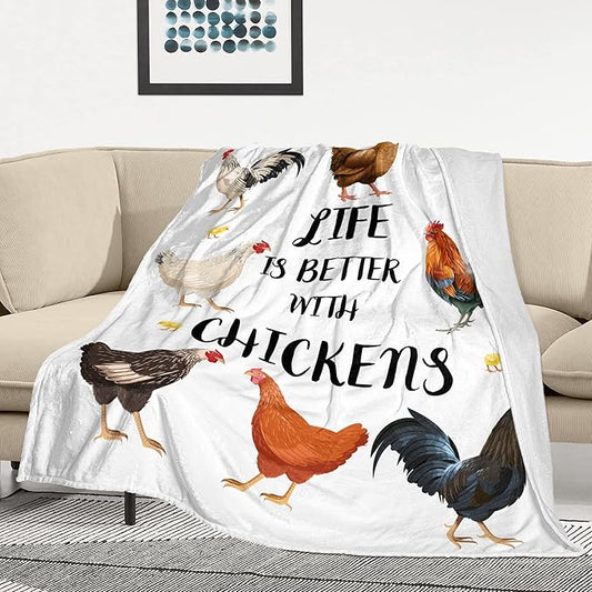 Cute Chicken Printed Blanket Soft Fuzzy Flannel Plush Throw Blanket for Couch,Sofa and Bed Decorative Blankets Funny Colorful Rooster Swaddle Baby Kids Blanket All Season 60"x50"