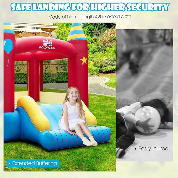BOUNTECH Inflatable Bounce House, Bouncy House for Kids 3-10 Indoor Outdoor Family with Large Jumping Area, Slide, 480w Blower, Mini Bounce House for Toddler Boys Girls Birthday Backyard Party Gifts