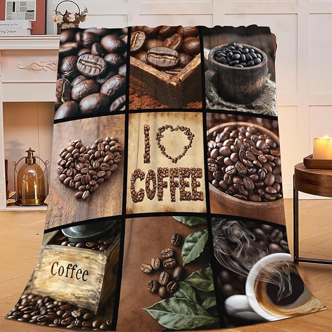 Coffee Blanket for Women, Coffee Lover Fleece Blanket Gifts for Mens, Warm Cozy Soft Flannel Stuff for Bed Sofa Couch 80" x 60"