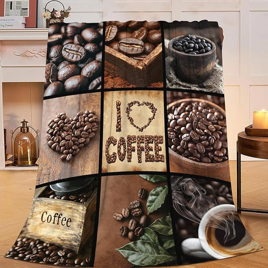 Coffee Blanket for Women, Coffee Lover Fleece Blanket Gifts for Mens, Warm Cozy Soft Flannel Stuff for Bed Sofa Couch 80" x 60"