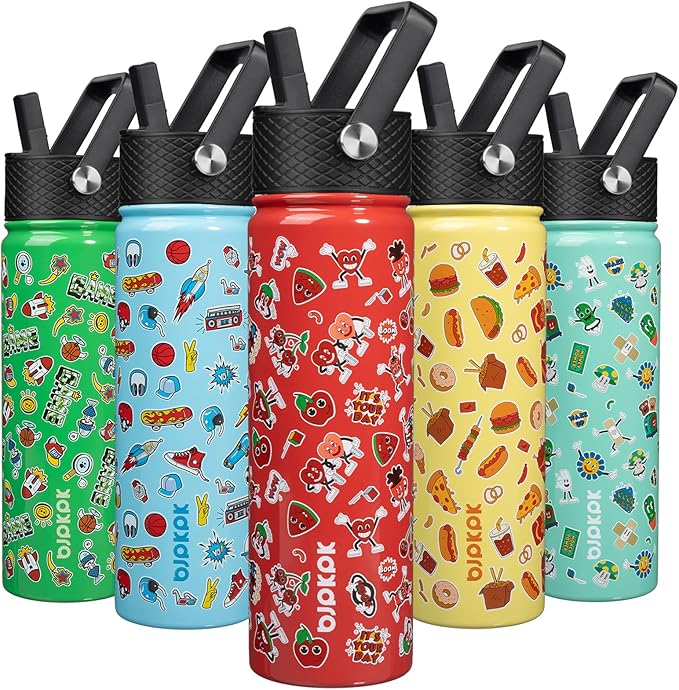 BJPKPK Insulated Water Bottle with Straw Lid, 22 oz Stainless Steel Metal Water Bottles, Reusable Leak Proof BPA Free Water Bottles, Cups, Thermo, Passionate-Red