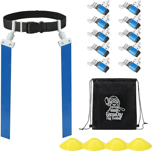 Gameday Flag Football Set – Kits for 2–14 Players w/Belts, Agility Cones & Carry Bag – Available in Multi Colors & Sizes