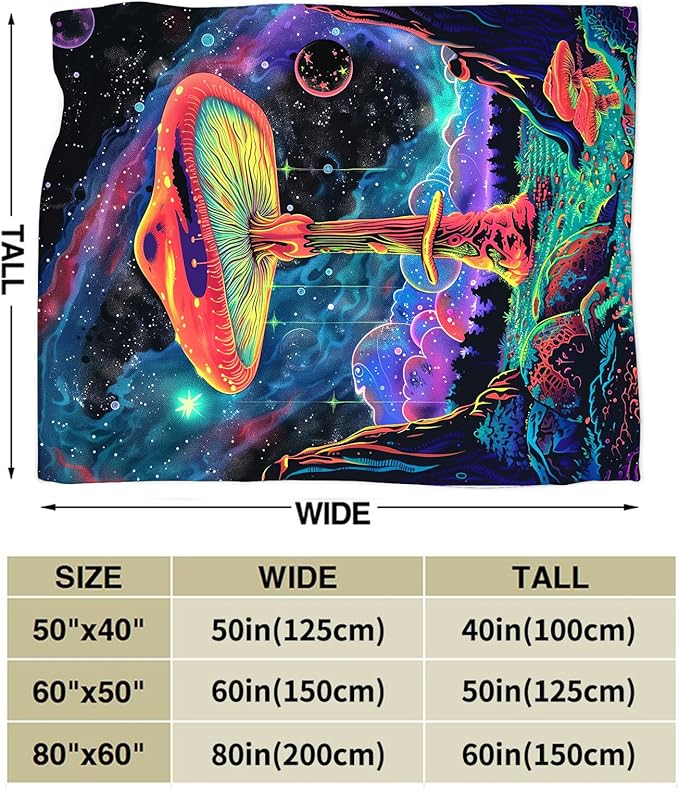Mushroom Blanket Fleece Soft Warm Plush Mushroom Galaxy Throw Blanket Lightweight Plush Fuzzy Cozy Blankets for Lover Kids Adult Suitable for Couch Sofa Bed 60"X50"