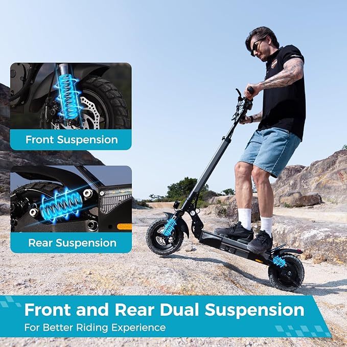 Electric Scooter for Adults, 28 MPH Top Speed & 28 Mile Range, 1000W Powerful Motor, 10" Off-Road Tires, Dual Suspension & Ambient Light & Turn Signals, Foldable Adjustable Handlebar Commuting Scooter