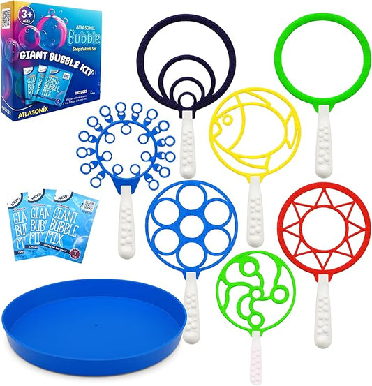 Giant Bubble Wands - Bubbles for Kids, Giant Bubbles, Bubble Toys, Large Blowing Rings, Variety Shapes Set for Big Soap Bubbles, Includes Huge Bubble Mix Solution Kit 11,19 Pack