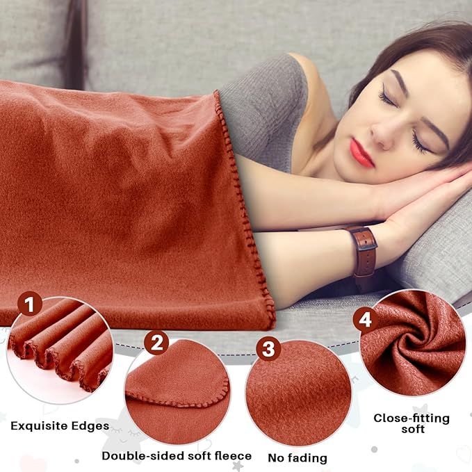 Newwiee 48 Pcs Fleece Throw Blankets Bulk Outdoor Wedding Guest Gifts Soft Lightweight Sleepover Lap Blankets Pet Home Sofa Couch Office Donation Homeless, 50 x 60 Inch (Reddish Brown)