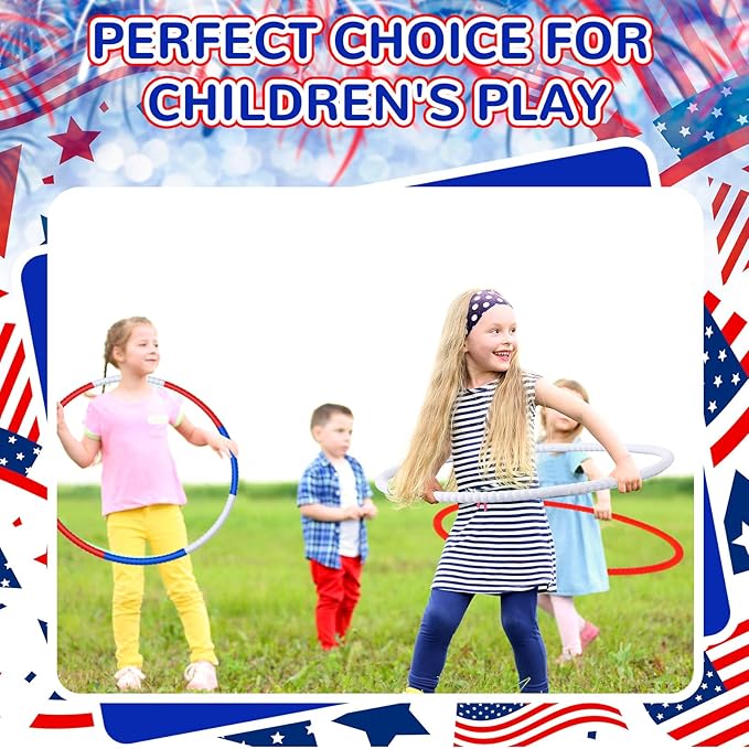 Sratte 12 Pcs Toy Hoop for Kid Detachable Adjustable Toy Hoop Colored Hoop Exercise Ring Plastic Circle for Kid Teen Gymnastics Dog Agility Equipment, Require Self Assembly(White, Blue, Red, 28 Inch)