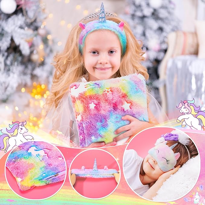 Unicorn Toys for Girls, Kids Gifts with Glowing Blanket, Water Bottle, Eye Mask, Headband, Crossbody Bag, Sunglasses - 12PCS Birthday Gift Toys for Girls 6-10+