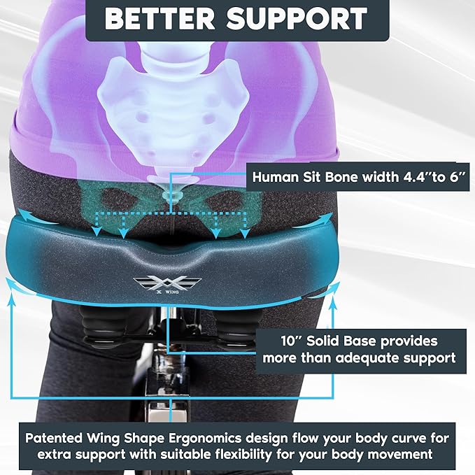 X WING New-Age Noseless Bike Seat Cushion for Men & Women - Extra Padding & Wide - Suitable for City, Electric, Stationary Bikes - Compatible with Peloton Bikes – Wide Winged Bike Seat with Cushion