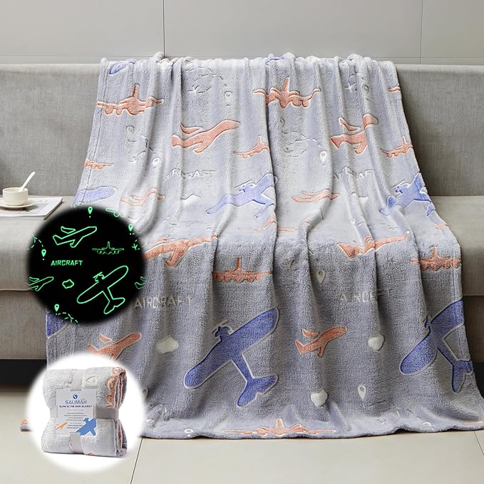 SALIMAH Glow in The Dark Blanket Airplanes Gifts for Boys Girls,Toys for Girls Boys Age 2 3 4 5 6 7 8 9 10 Year Old, Soft Kids Blankets Gifts for Grandkids Teens for Christmas Birthday, 50"x60"