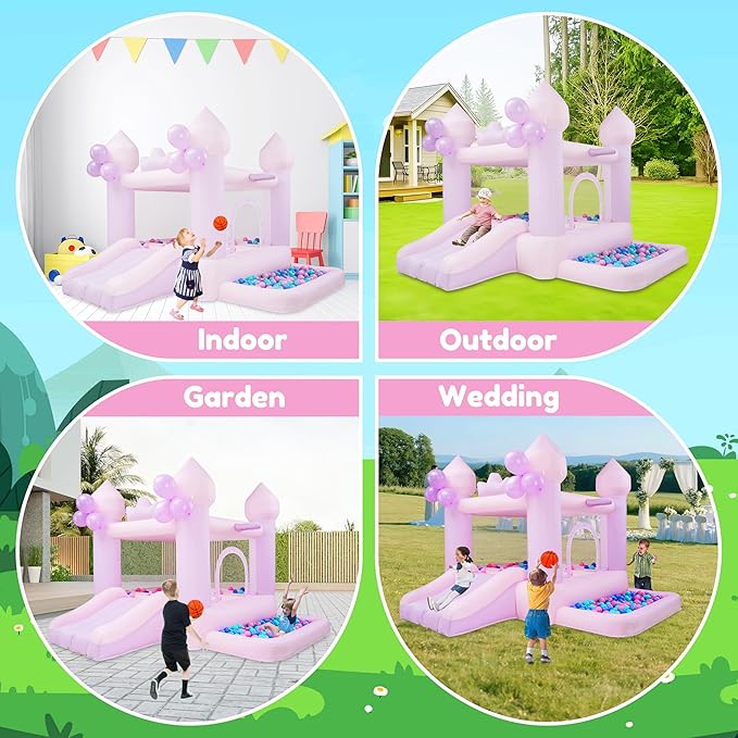 9FT Pink/Purple Bounce House Inflatable Toddler Trampoline Suitable for 3-6 Year Old Children Party Gifts Indoor and Outdoor Two Tone Bounce Castle Wedding/Festival Decorations
