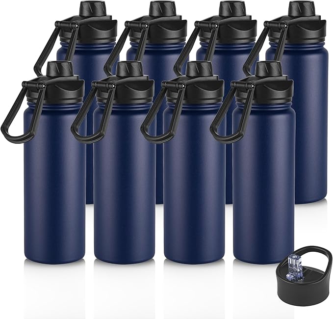 VEGOND 24oz Insulated Stainless Steel Water Bottle with Straw Lid, Double Wall Vacuum Bottle for Hiking, Camping, Sports, Navy Blue 8 Pack