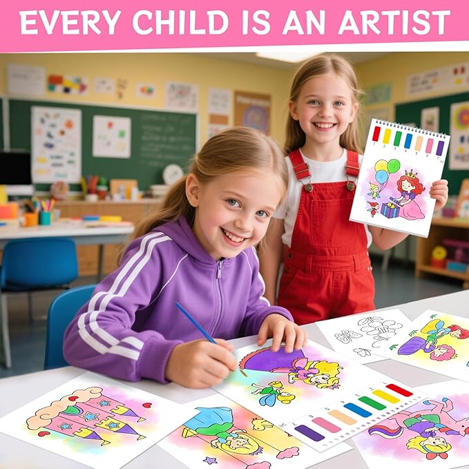 Paint with Water Coloring Books for Toddlers,Princess and Party Theme Mess Free Watercolor Painting Papers for Kids Water Color Paint Kit Art Craft Birthday Gift for Ages 1-3, 4-8