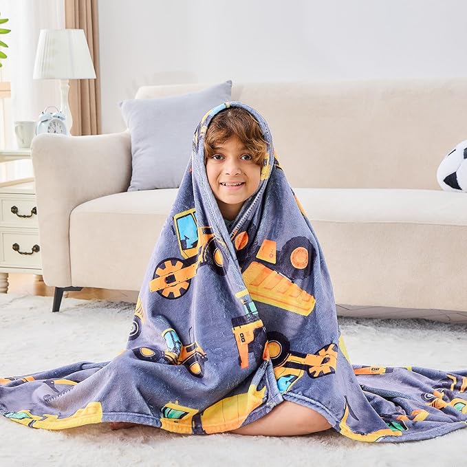 Wajade Kids Construction Truck Blanket for Boys Soft Fleece Kids Blanket for Couch Sofa Bedroom 3D Vehicles Excavator Cars Throw Blanket 60"x80"