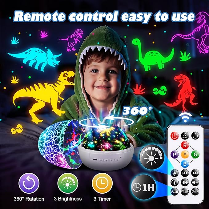 PIKOY Dinosaur Toys for Kids 3-8 Night Light Projector Dinosaur Eggs Boys Christmas Gifts | 15 Sounds & 3D Films | 31Colors & Remote Control | Toddler Boy Toys, Boys Room Decor, Boy Gifts
