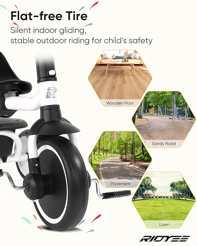 Toddler Tricycle for 18 Months to 5 Years, Foldable Tricycles for 3-5 Year Olds, Kids Tricycle with Adjustable Carry-Friendly Ergonomic Seat and Covered Large Basket, White