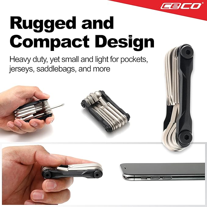 CECO-USA 10 Function Bike Tool – Bicycle Multi tool – Heavy Duty, Compact Pocket Sized, Lightweight – High Strength CR-V 6150 Tool Steel – Easy To Carry