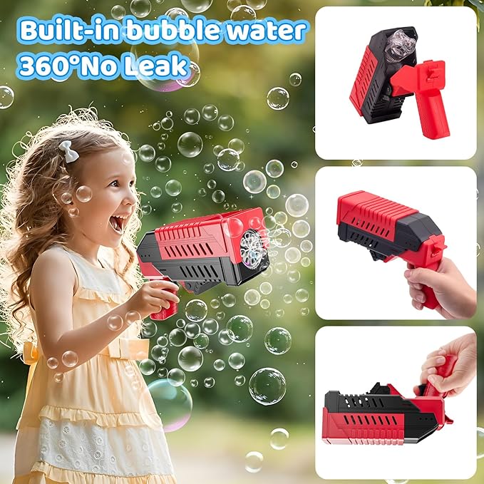 SHCKE 2 Pack Bubble Guns with Lights, Bubble Gun for Kids, Built-in Bubble Tank & One-Hand Flip Lid, Bubble Blaster for Parties, Wedding, Camping, Birthday Gifts, Christmas