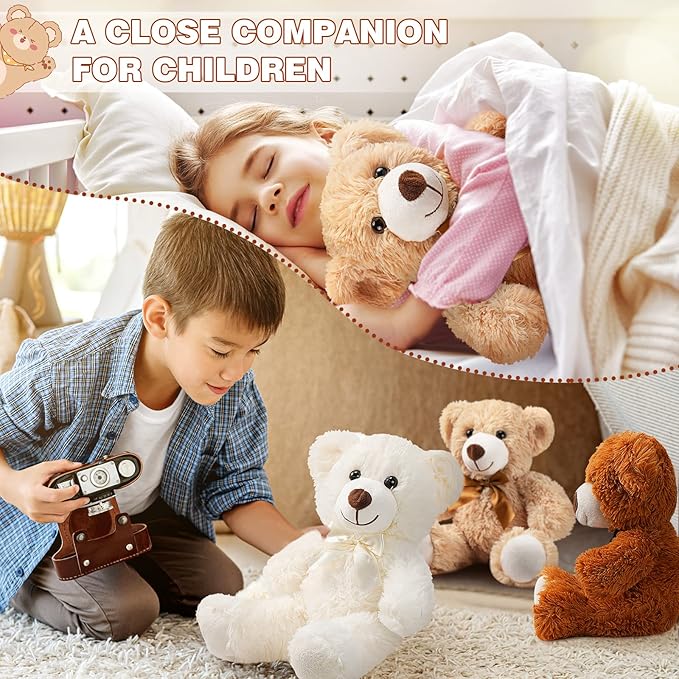 HyDren 36 Pcs 14 Inches Stuffed Bears Animals Plush Toys Bulk Soft Cute Small Shaggy Bear for Baby Shower Birthday Gifts Wedding Party Favor Decoration(Light Brown, Dark Brown, White)