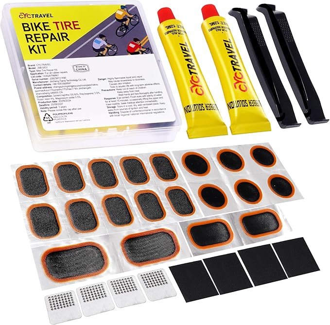 Bike Tire Repair Kit, Bicycle Inner Tube Puncture Patch Kits with 20 PCS Vulcanizing Patches, User Manual, Metal Rasp and Tire Lever, Bike Patch Kit for Mountain and Road Bike.