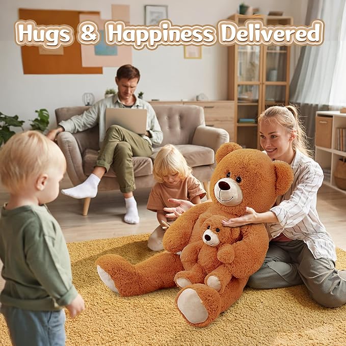 MorisMos Mom and Baby Giant Teddy Bear, 39inch Soft Large Teddy Bears Stuffed Animal Plush for Baby Shower, Brown