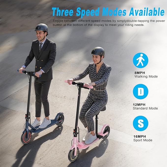 Electric Scooter, Folding E Scooter for Adults with Seat, 350W Motor, 8.5" Tire, 19MPH, 21Mile Long Range Lightweight Teens Commuting Sit Down Escooter with App, Bluetooth, Dual Brake (Seat Optional)