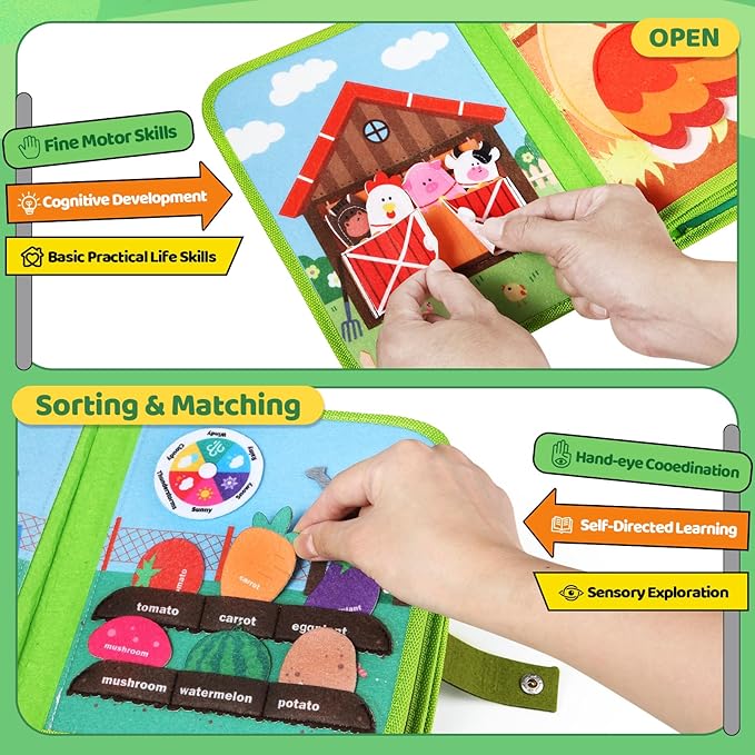 Letapapa Farm Busy Book for Toddlers 1-3, Montessori Toys Gifts for 1 2 Year Old Boys Girls, Educational Learning Toys for 1+ Year Old, Busy Board Quiet Activity Book Toddler Travel Toy