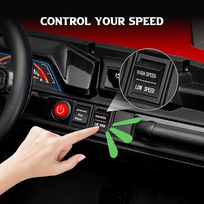 24V 2 Seater Ride on UTV Car, 4WD Ride on Toys for Kids with Remote Control, Shock Absorbers, LED Lights, Music, Off-Road Electric Car for Kids Boys Girls (Red)