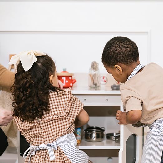 ECR4Kids Play Kitchen Stove, Wooden Playset, White Wash