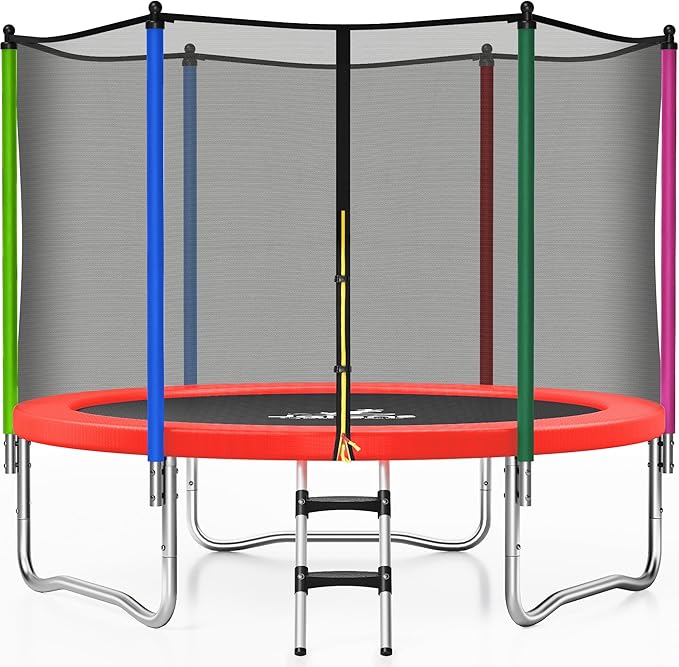 Trampoline 8FT 10FT, Outdoor Trampolines with Enclosure Net and Ladder, Recreational Anti-Rust Trampolines for Kids and Adults, ASTM Approved