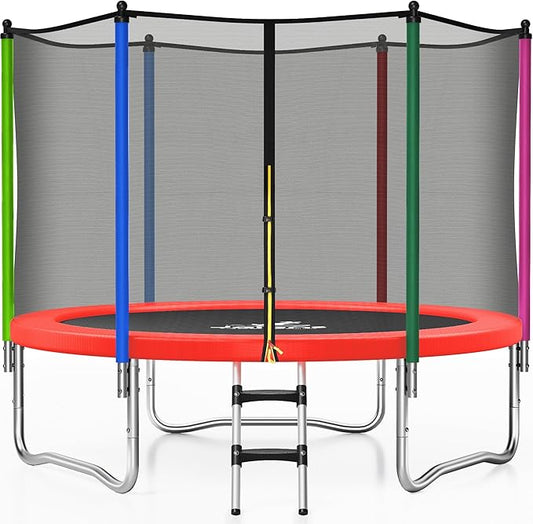 Trampoline 8FT 10FT, Outdoor Trampolines with Enclosure Net and Ladder, Recreational Anti-Rust Trampolines for Kids and Adults, ASTM Approved