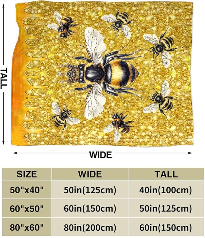 Bee Blanket Fleece Soft Warm Plush Bee Queen Throw Blankets Lightweight Plush Fuzzy Cozy Golden Honeycomb Blanket Gifts for Kids Adults Suitable for Couch Sofa 50"X40"