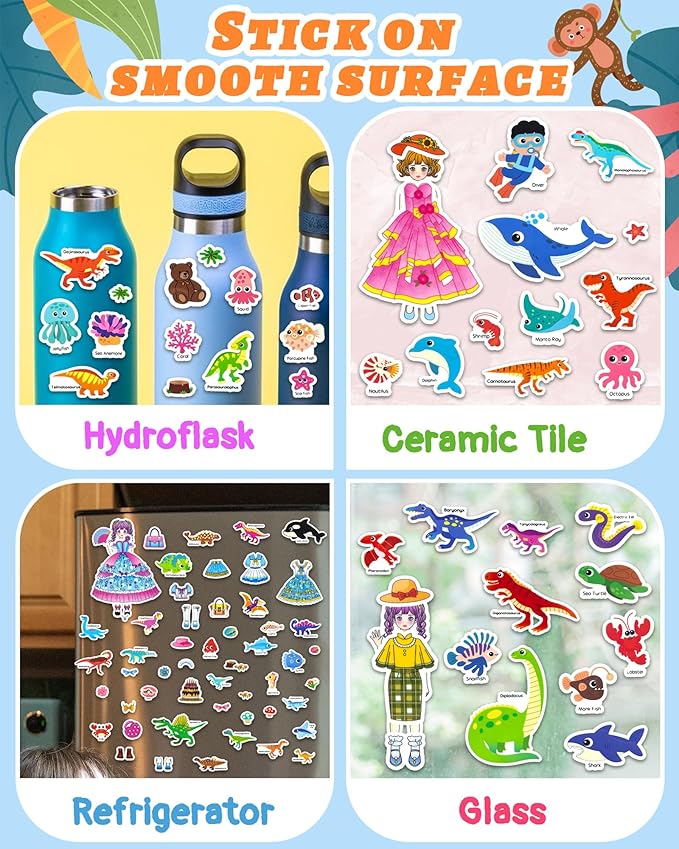 Benresive Reusable Sticker Book for Toddlers 2-4 Years, 3 Sets Travel Stickers for Kids, Waterproof Sticker Books for Toddlers 1-3, Crafts Activities for Todddlers 1-3 2-4 3-5
