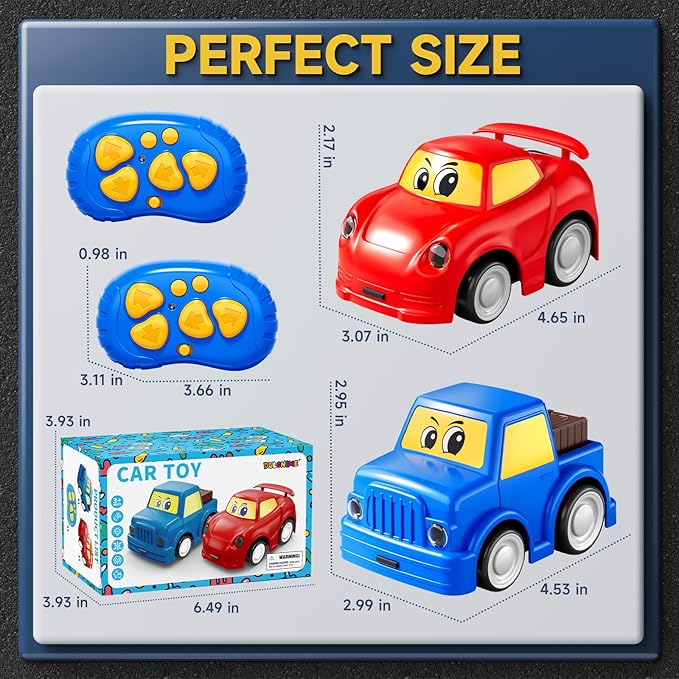 Remote Control Car 2 Year Old, Toddler RC Cars Ages 2-4 Boy, 2-Pack 2.4 GHz Truck and Race Car with Sound and Light, Easy Electrical Remote Control Toy Gifts for Boys Girls 3 4 5+ Year Old
