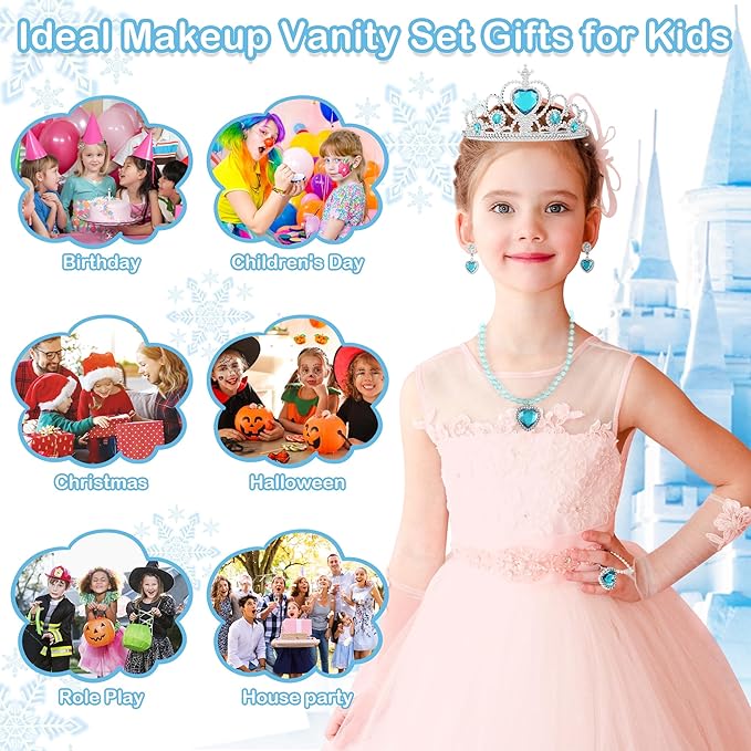 57 in 1 Kids Makeup Kit With 3-Color LED Mirror, Real Washable, Perfect Girl Birthday Gift, Age 3+