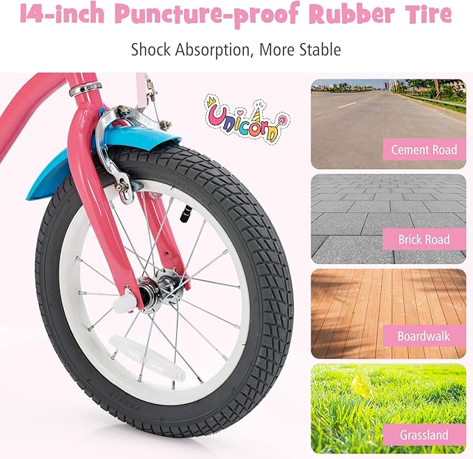 BABY JOY Kids Bike, 12 14 16 18 Inch Children Bicycle w/Detachable Training Wheels, Storage Basket, Adjustable Seat & Handlebar, Bow or Streamer, Girls Bike for 3-8 Years Old