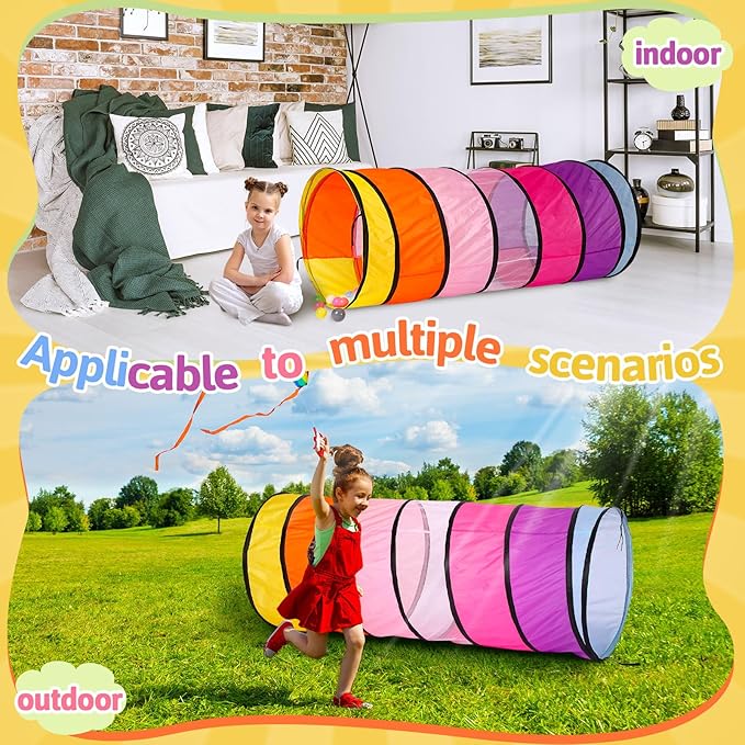 27.6 Inch Large Play Tunnel for Kids Pop Up Play Tunnel Tent Colorful Crawl Tunnel for Toddlers Babies Children or Dogs, Collapsible Gift for Boy Girl Tunnel Toys Indoor Outdoor (2 Pcs)