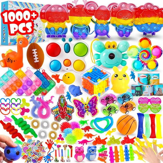 1000Pcs Bulk Party Favors for Kids, Fidget Toys Pack,Stocking Stuffers, Treasure Box Chest, Birthday Party, Classroom Carnival Prizes, Pinata Stuffers, Goodie Bag Stuffers, Stress Relief, Sensory Toys