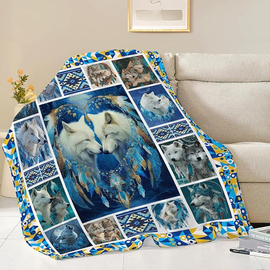 Wolf Throw Blanket Wolf Stuff Gifts for Kids Girls Boys Adults Women Men Soft Cozy Warm Plush Fluffy Fuzzy Fleece Blanket Decor 50''X60''